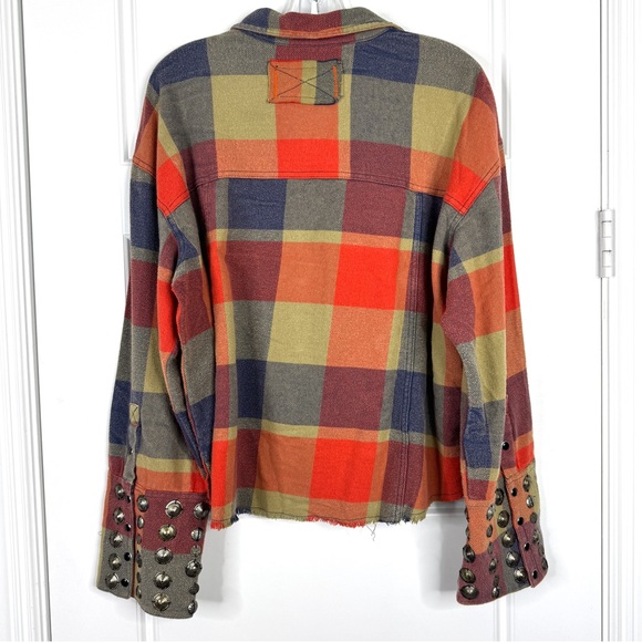 FREE PEOPLE Austin NEW Plaid Buttondown Size L Yellow Ochre Combo We The Free - Picture 9 of 15